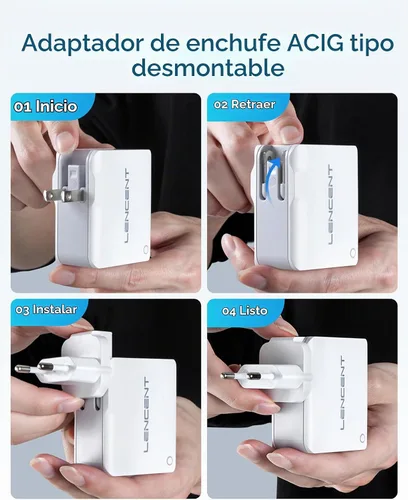 Vista 8 de LENCENT Cargador de pared USB múltiple, [22W/4.4A] Adaptador de corriente de viaje USB de 4 puertos, cargador de teléfono celular todo en uno
