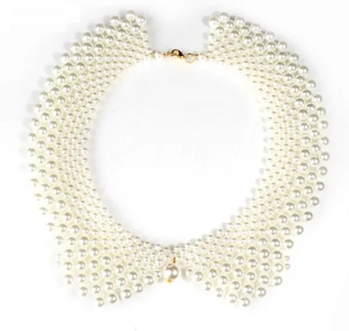 Vista 3 de 2 piezas de collar falso de perlas hechas a mano con lazo de burbujas para mujer, collar de cuentas desmontables, blusa de perlas falsa para niñas