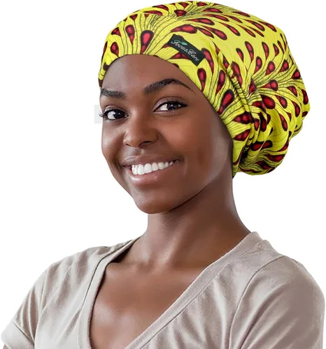 Vista 36 de Gorro de dormir ajustable con forro de satén para rastas de cabello rizado, cabeza grande, permanece puesta durante la noche