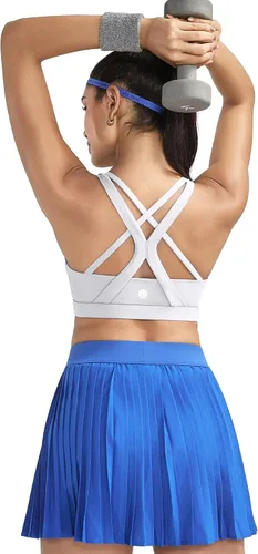 Vista 3 de RUNNING GIRL Brasier deportivo para mujer de alto soporte, espalda cruzada acolchada, brasier deportivo con tirantes delgados, brasier de yoga