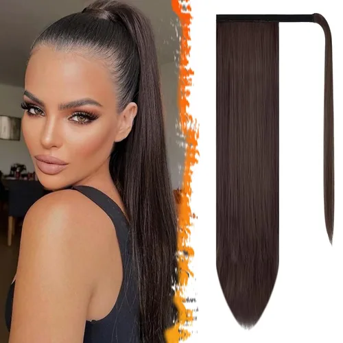 Vista 65 de BARSDAR Extensión de Cola de Caballo Corta y Recta - Extensiones de Cabello de Cola de Caballo con Cordón de 14 Pulgadas en Negro para Mujeres