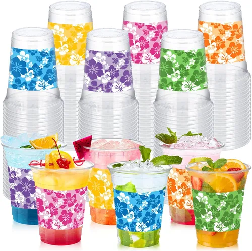 Vista 16 de Qinyoung 100 vasos de plástico con lazo rosa de 12 onzas, vasos desechables de coqueta, lazo rosa y corazón, vasos de plástico transparente