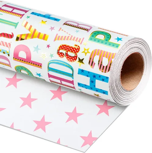 Vista 13 de Homeral Rollo de papel para envolver regalos azul para baby shower - Rollo mini - 17 pulgadas x 16.5 pies - Juego reversible de papel de regalo