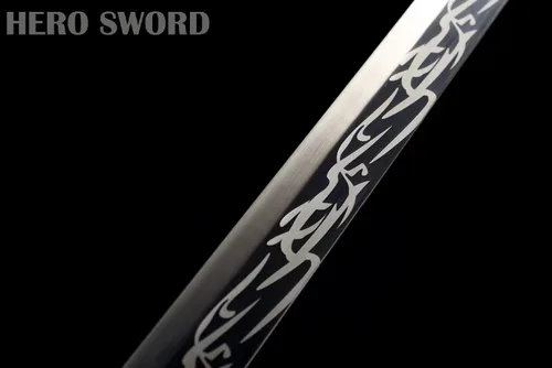 Vista 6 de Espada china de acero al manganeso de alto manganeso negro Tang Dao - Espada china lista para combate, cuchillos de hoja afilada de espiga completa