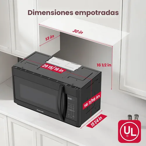 Vista 2 de GASLAND Microondas sobre la estufa de 30 pulgadas, 1.9 pies cúbicos. Microondas sobre la cocina con 11 niveles de potencia, cocinado con un toque