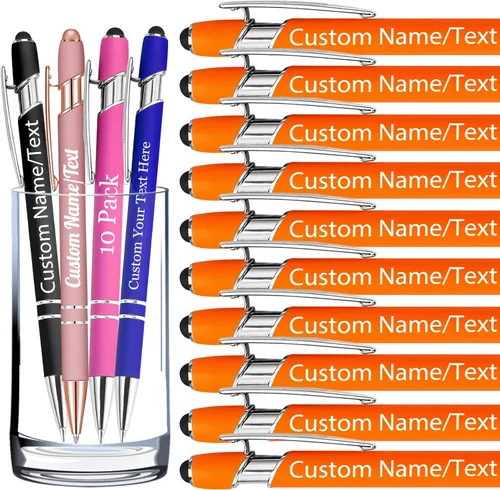 Vista 33 de Bolígrafos personalizados con nombre, paquete de 10 bolígrafos personalizados a granel, bolígrafo de tinta negra grabada con punta de lápiz óptico