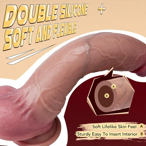 Vista 4 de Consolador de prepucio movible de juguete sexual – Consoladores realistas de carne grande de 10.7 pulgadas con ventosa manos libres, pene grueso