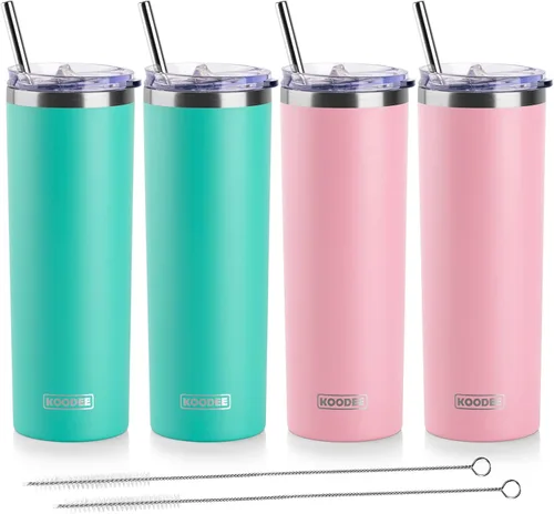 Vista 18 de koodee Vaso Tumbler Delgado de Acero Inoxidable de 20 oz con Aislamiento de Doble Pared, Vaso Tumbler Delgado para Agua para Café, Té (Azul Bebé)