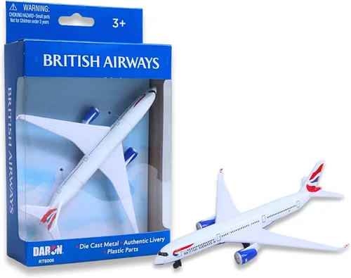 Vista 16 de Avión coleccionable de metal fundido a presión Daron British Airways A321 con diseño Union Jack, avión de juguete de línea única con piezas