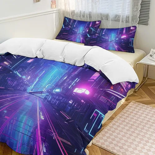 Vista 16 de Art Duvet Cover Full Size, Ultra Soft Microfiber Night Scenery Bedding Set, 3 Pieces City View Pattern Comforter Cover Set with Zipper Closure