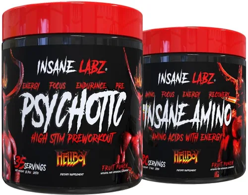 Vista 10 de Insane Labz Paquete Hellboy, psicótico Hellboy preentrenamiento y loco amino BCAA, aumenta la masa muscular, la fuerza, el enfoque y el tiempo