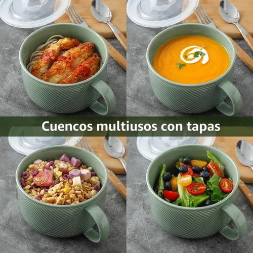 Vista 3 de Tazón de sopa de cerámica con asa, 38 oz apto para microondas Verde guisante