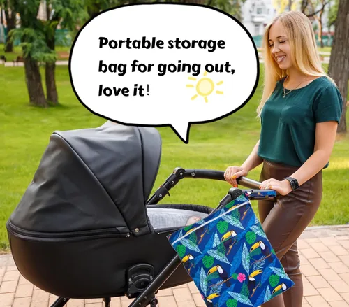 Vista 4 de Bolsa para pañales de tela, 2 bolsas impermeables y reutilizables con bolsillos con cremallera, lavable, reutilizable para viajes, playa, piscina