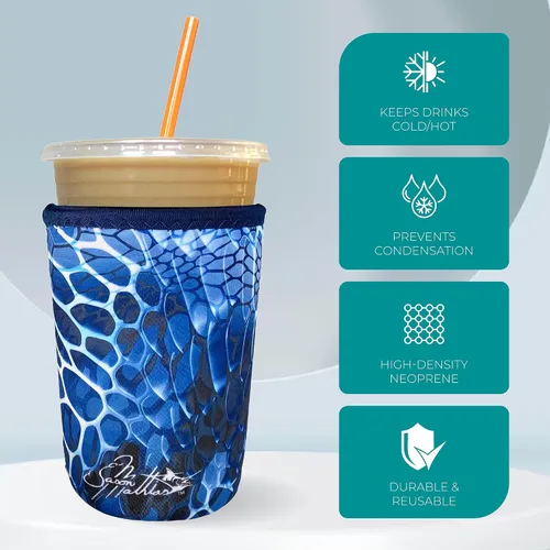 Vista 4 de Funda Koverz para café helado, funda aislante de neopreno para taza, se ajusta a una taza de café de 32 Oz., lavable y reutilizable, accesorios