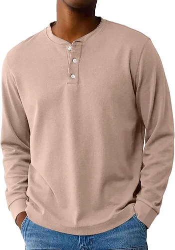 Vista 28 de Camisas de verano para hombre, camiseta Henley de manga larga con botones, estilo casual, M-3XL