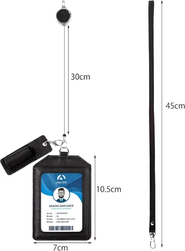 Vista 4 de boshiho - Soporte para tarjetas de identificación de crédito de piel auténtica con cordón elástico para el cuello, estilo vertical (negro)