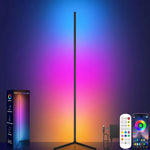 Vista 7 de Tyute Lámpara de pie de esquina, lámpara de esquina LED RGB con sincronización de música, aplicación inteligente y control remoto, luz ambiental que