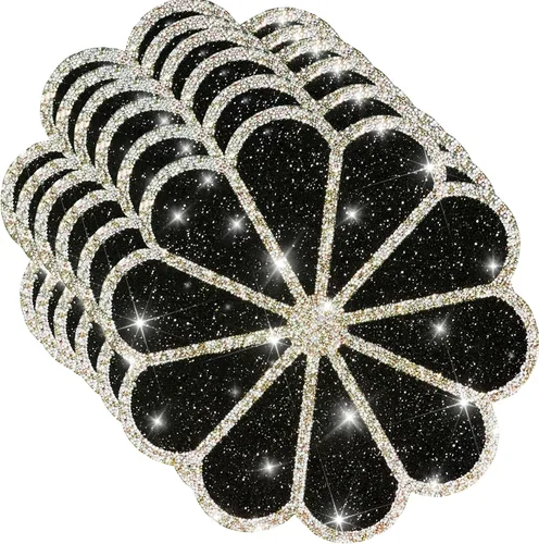 Vista 12 de Juego de 1 mantel individual redondo en negro, manteles individuales brillantes resistentes al calor, lavables, para cena, cocina, boda, decorativos