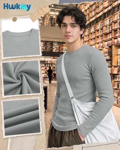 Vista 4 de Huukeay Paquete de 3 camisas térmicas tipo gofre para hombre