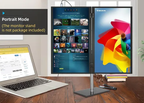 Vista 2 de Extensor de monitor USB/HDMI apilado de doble pantalla FHD 100Hz 120% sRGB para Mac Windows Gaming Mini PC con soporte (38)