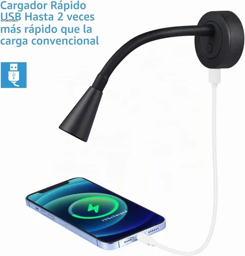 Vista 3 de Acegoo Luz de lectura LED de 12 V, lámpara de lectura regulable con cargador USB, luz de cuello flexible de 12 voltios para barco, cámper