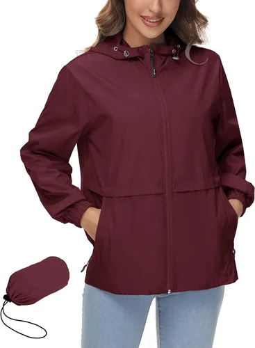 Vista 8 de Avoogue Chaqueta impermeable para mujer, ligera, plegable, con capucha, rompevientos para exteriores