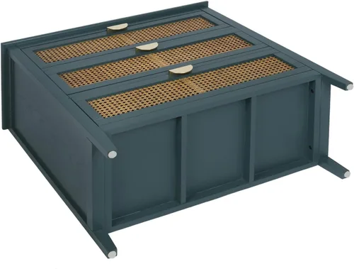 Vista 22 de ZeHuoGe Mesita de noche de ratán, mesa auxiliar con 2 cajones profundos, fusión moderna-rústica, gris, 22 pulgadas de ancho x 28.35 pulgadas de alto
