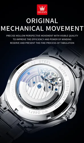 Vista 4 de OLEVS Relojes mecánicos automáticos para hombre, vestido de lujo, impermeable, cuerda automática, cronógrafo, de acero inoxidable, fecha luminosa