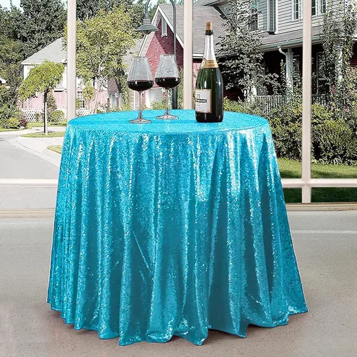 Vista 17 de Manteles redondos de lentejuelas negros para fiestas, de 121,9 cm, mantel redondo de purpurina ajustado, pequeño, lindo y dulce, para boda