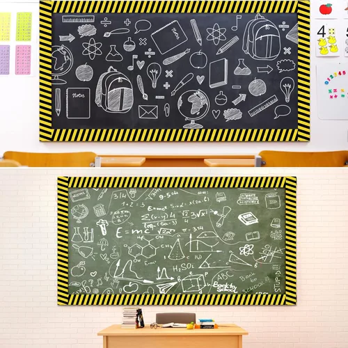 Vista 7 de Outus Bordes de tablero de anuncios con temática de construcción de 68 pies, decoración de aula de regreso a clases "En construcción", rayas