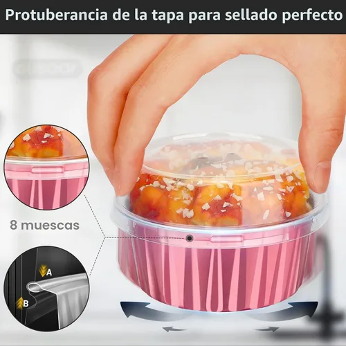 Vista 5 de EUSOAR Vasos para cupcakes con tapas, paquete de 50 forros para magdalenas de 5 onzas de colores surtidos, moldes desechables de papel de aluminio 5