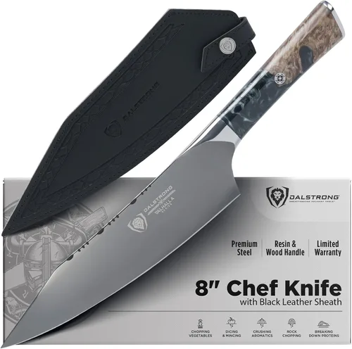 Vista 12 de Dalstrong Juego de 2 piezas, cuchillo de chef y pelar de 8 pulgadas, acero 9CR18MOV recubierto de titanio negro, 58+ HRC - Para cocinar y preparar