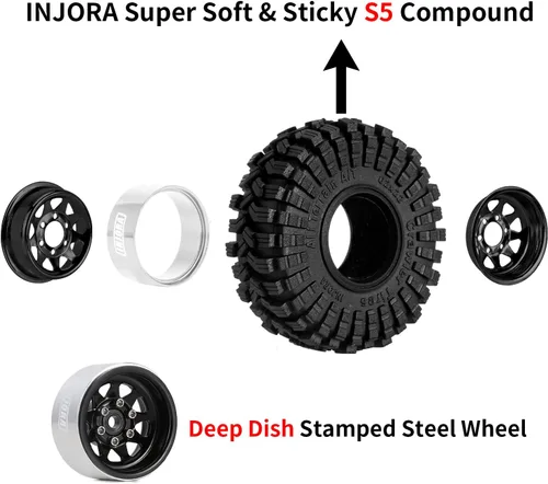 Vista 3 de Juego de ruedas Beadlock de 1.0 - 3.78 mm de desplazamiento para coche de oruga RC 1/18 1/24 Axial AX24 SCX24 FMS FCX24 TRX4M, Negro (W1004-T1014)