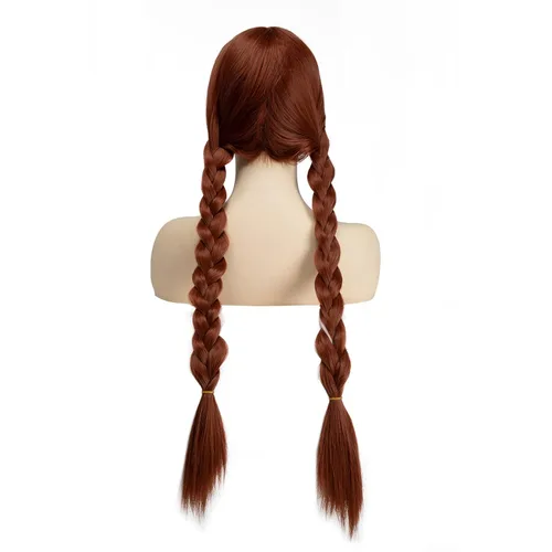 Vista 5 de SARLA Peluca larga trenzada para mujer, color caoba de 30 pulgadas, pelo sintético de coleta para cosplay, fiesta, disfraz de Halloween