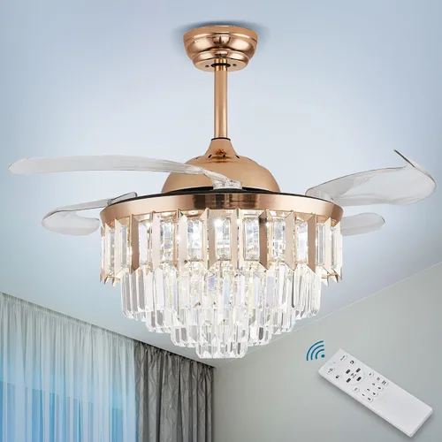 Vista 12 de Ventilador de techo LED de cristal de 22 pulgadas con luz, lámparas pequeñas regulables de 6 velocidades con temporizador, ventilador Chandeleir