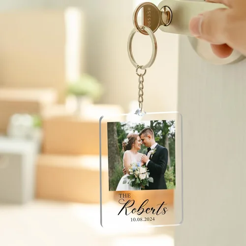 Vista 4 de Llavero de acrílico de foto de pareja personalizada