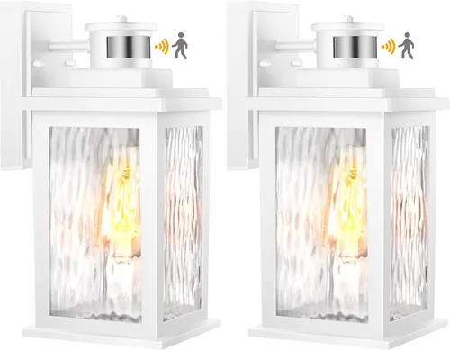 Vista 13 de VIANIS Luces para exteriores con sensor de movimiento, iluminación de anochecer a amanecer para casa, luces de grano de madera para garaje, farol