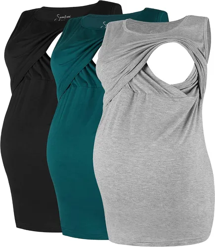 Vista 9 de Sosolism Rayon Nursing Tank Top for Breastfeeding Sleeveless Maternity Vest Pregnancy Clothes Maternity 3 Pack