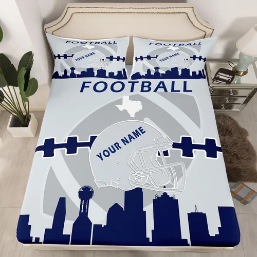Vista 17 de Erosebridal Juego de sábanas bajeras personalizadas de fútbol americano para niños y niñas, juego de cama de jugadores de fútbol, juego de ropa