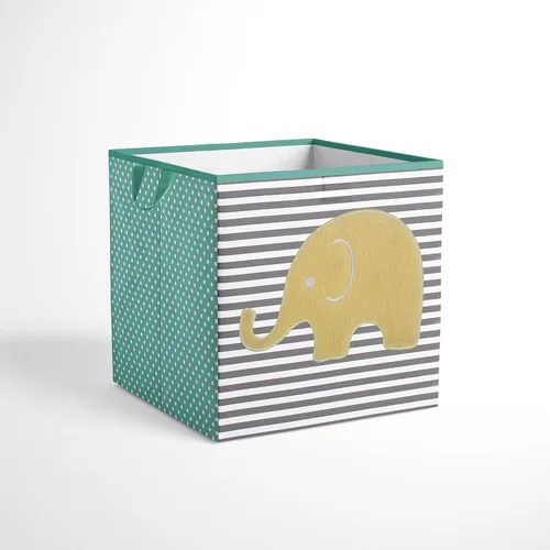 Vista 10 de Bacati - Bolso pequeño de almacenamiento Elefantes Aqua/Lima/Gris 10 X 10 X 10 pulgadas