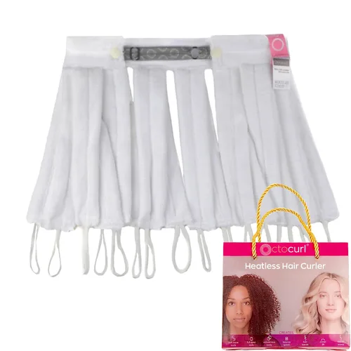 Vista 27 de Octocurl Diadema sin calor, rizadores de pelo para dormir, rizadores sin calor para cabello largo (algodón, rosa)