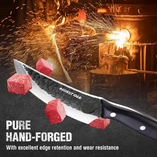 Vista 4 de Cuchillo de chef Mossy Oak, cuchillo de cocina para deshuesar, cortar y picar, cuchillo vikingo forjado a mano con mango de tanga completa y funda
