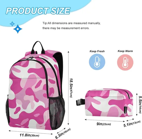 Vista 2 de Old Style Adventure Peach Design Book Bags For Boys With Lunch Bag Bookbags With Lunchbox For Boys 10-12 mochilas y loncheras escolares para nias