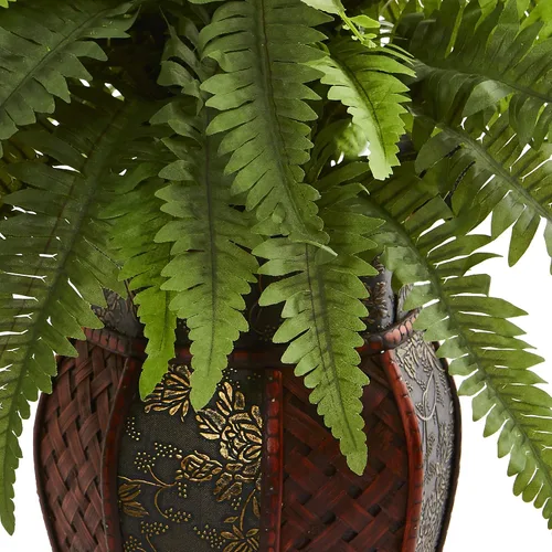 Vista 3 de Nearly Natural Planta artificial de helecho Boston en maceta decorativa
