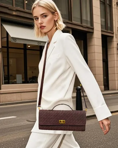 Vista 3 de Bolso de mano tejido de gamuza para mujer, bolso cruzado o de noche de hombro para bodas, fiestas, citas nocturnas y eventos formales Woven Suede