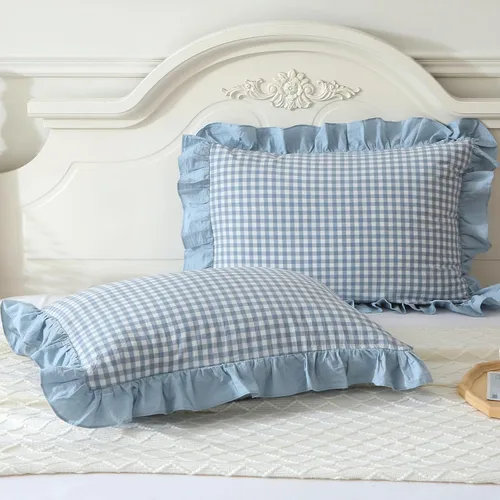 Vista 36 de Mywinlle juego de 2 fundas para cojín con volantes a cuadros negro/blanco, fundas de almohada decorativas de algodón lavado a cuadros estilo granja