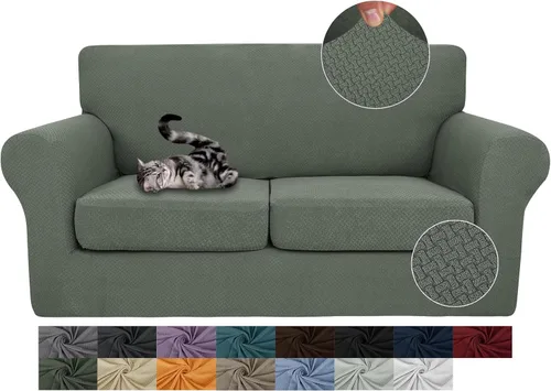 Vista 24 de JIVINER Fundas de sofá de 3 piezas para sofá de 2 cojines, funda elástica para sofá con 2 fundas de cojín de asiento extra grandes, fundas de sofá