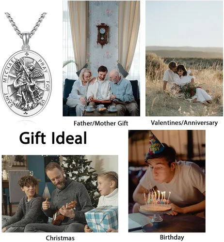 Vista 6 de DOTBJ Collar de plata de ley 925amuleto con medalla de San Valentín, regalos de Navidad para hombres y mujeres