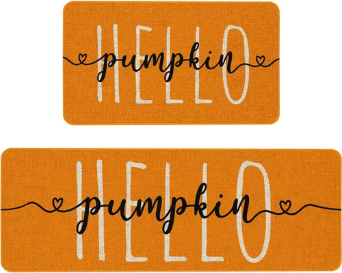 Vista 8 de Juego de 2 Tapetes de Cocina Hello Fall, Alfombra de Cocina de Calabaza de Acción de Gracias, Alfombra de Piso Decorativa Creativa de Vacaciones