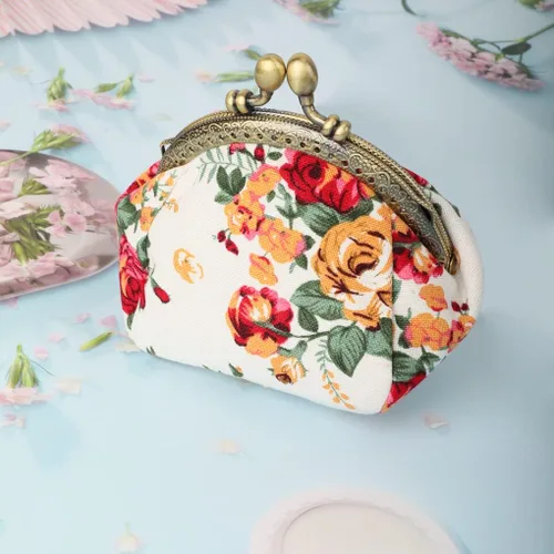 Vista 8 de Oyachic Monedero estampado vintage con hebilla de embrague, monedero con cierre de beso, monedero con cierre floral, carteras para mujer